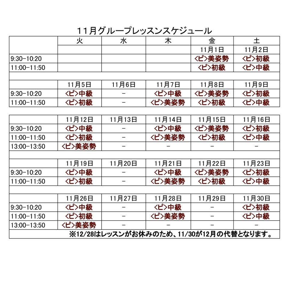 11月レッスンスケジュール